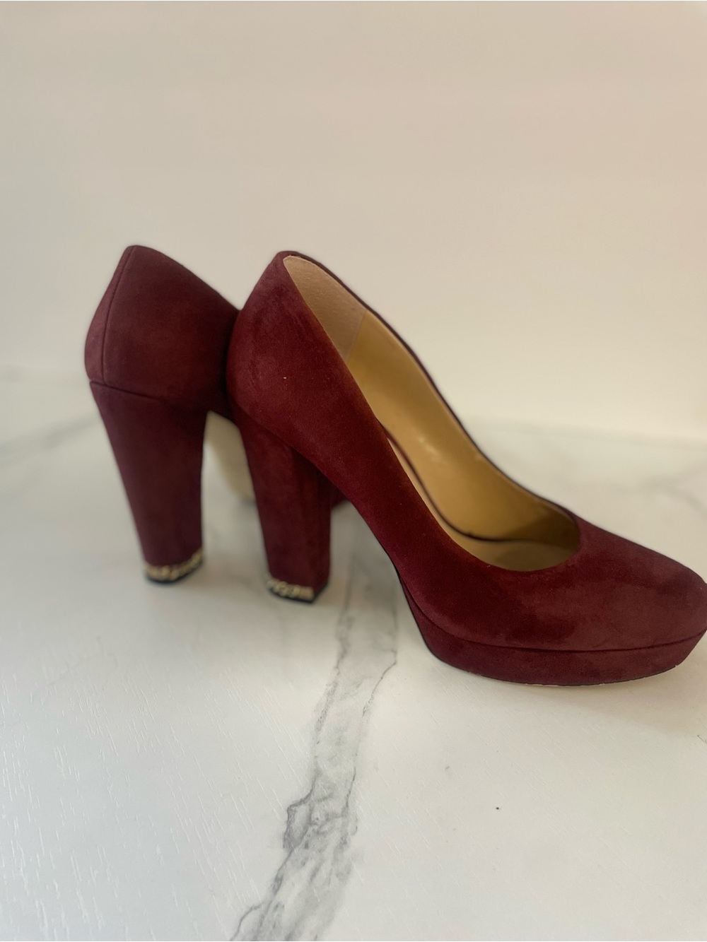 Michael Kors Burgundy Suede Platform Block Heels